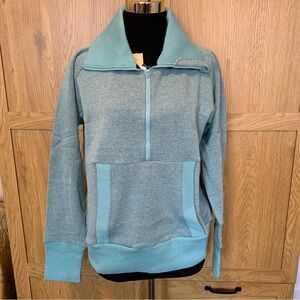 Wool sweater pullover fleece hiking zip ski winter CoreConcepts Aqua blue pocket